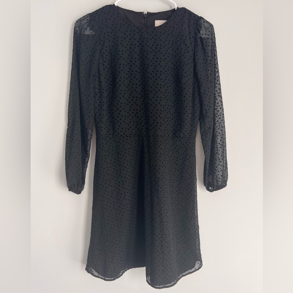 Loft Black Velvet Polka Dot Dress